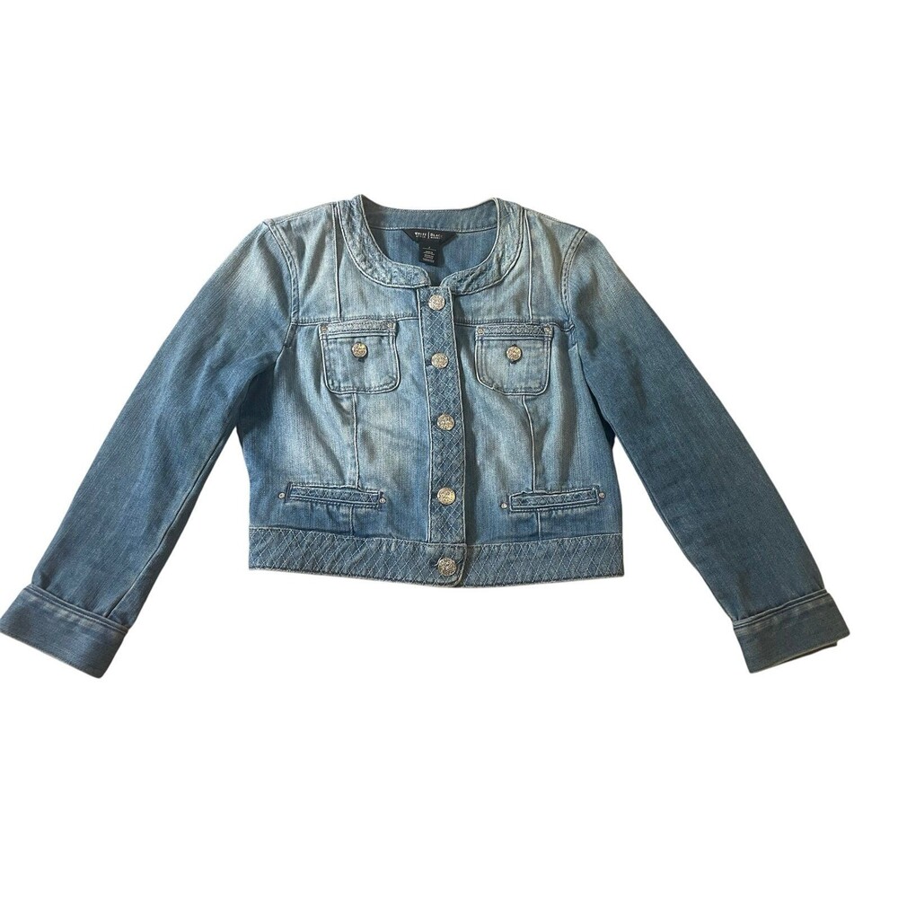 White House Black Market Embellished Cropped Jean Jacket size 2